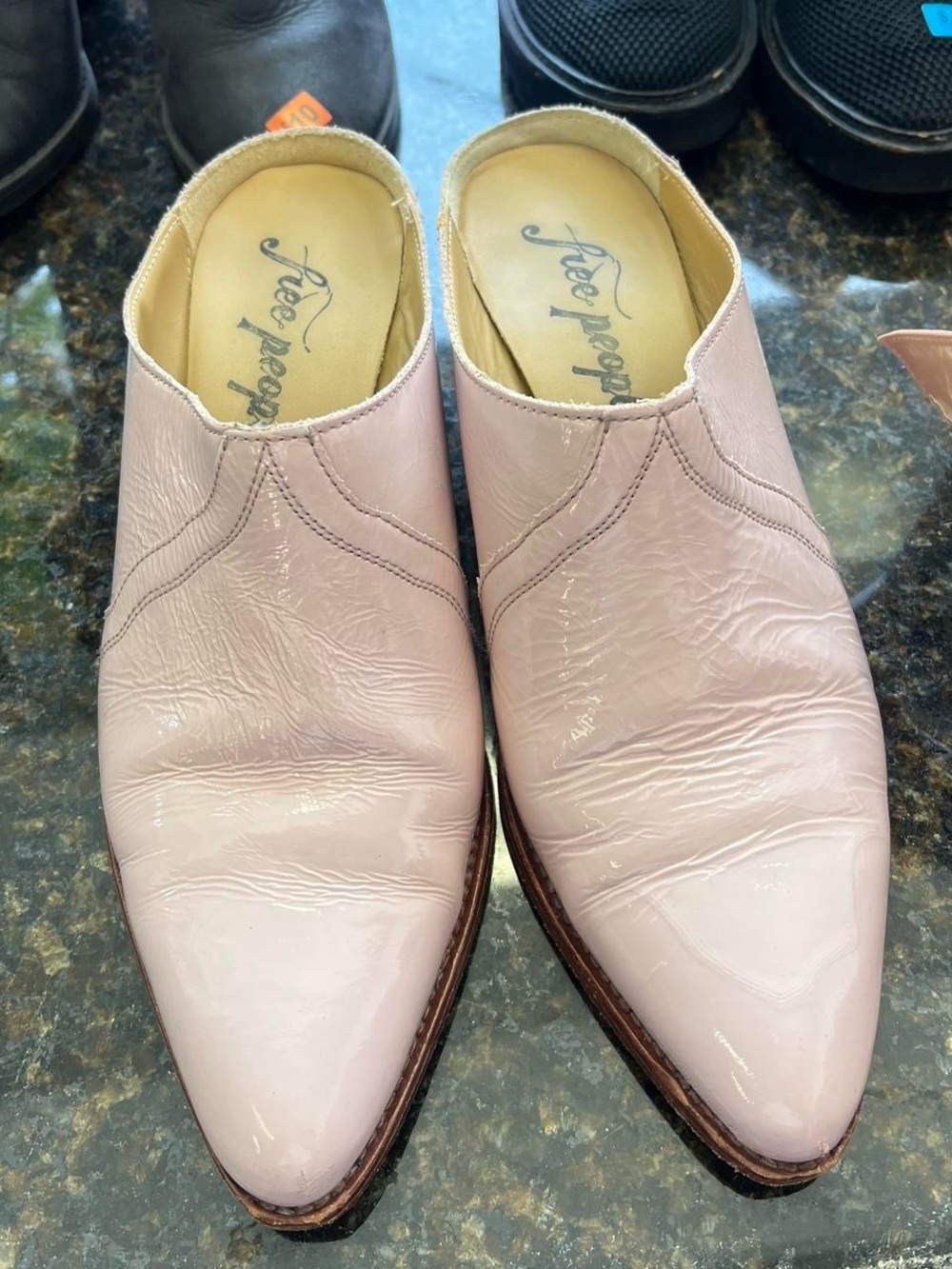 Free People Blush Pink Pointed Leather Slip-On Mules